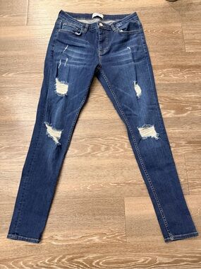 Men’s Distressed Legend London Skinny Jeans - Dark Blue